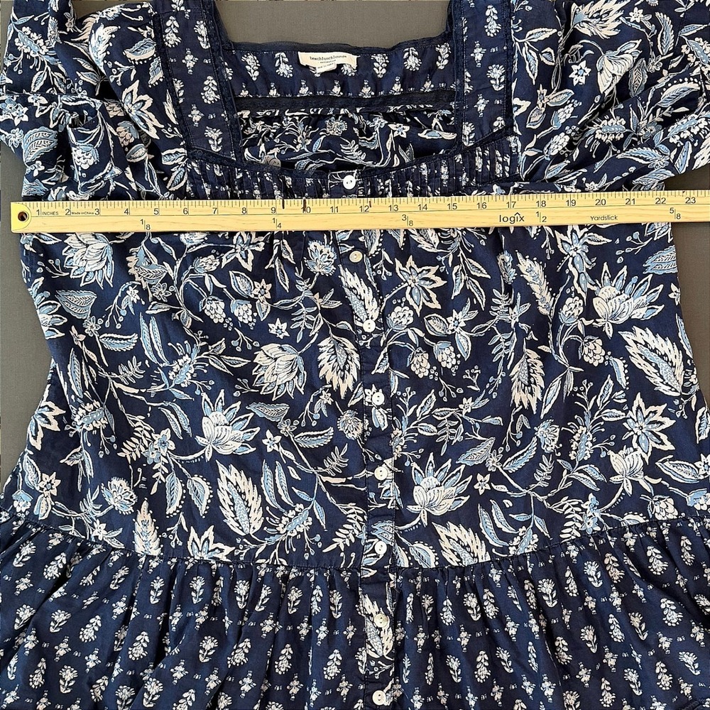 Beach Lunch Lounge Navy Floral Cotton Button Front Peplum Top Square Neck XL - Picture 3 of 11